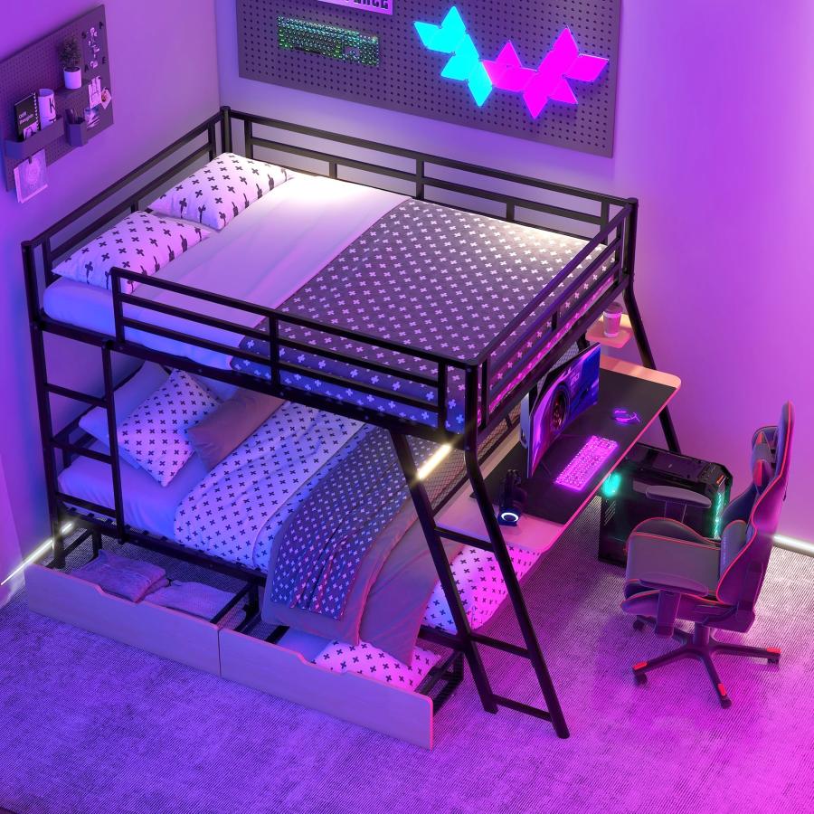 【並行輸入品】 Harper & Bright Designs Metal Full Over Full Bunk Bed with Built_9