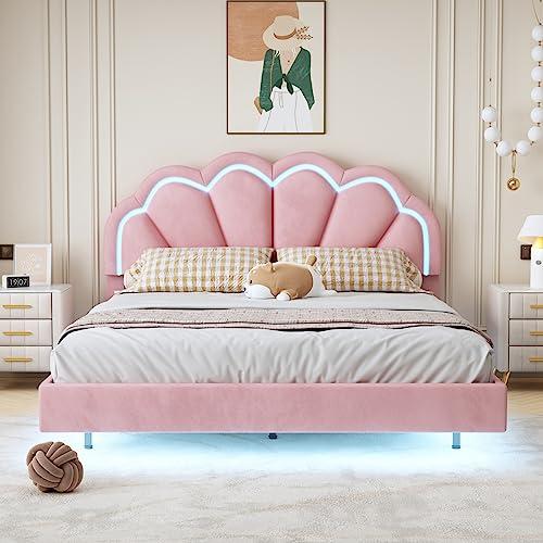 【並行輸入品】 Full Size Upholstered Platform Bed with Velvet Headboard, No Boxの画像