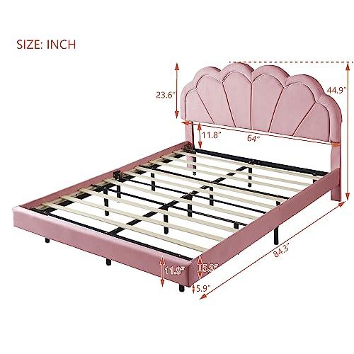 【並行輸入品】 Full Size Upholstered Platform Bed with Velvet Headboard, No Boxの画像