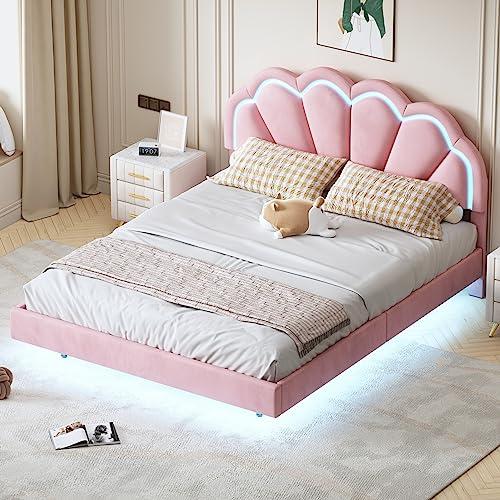 【並行輸入品】 Full Size Upholstered Platform Bed with Velvet Headboard, No Boxの画像