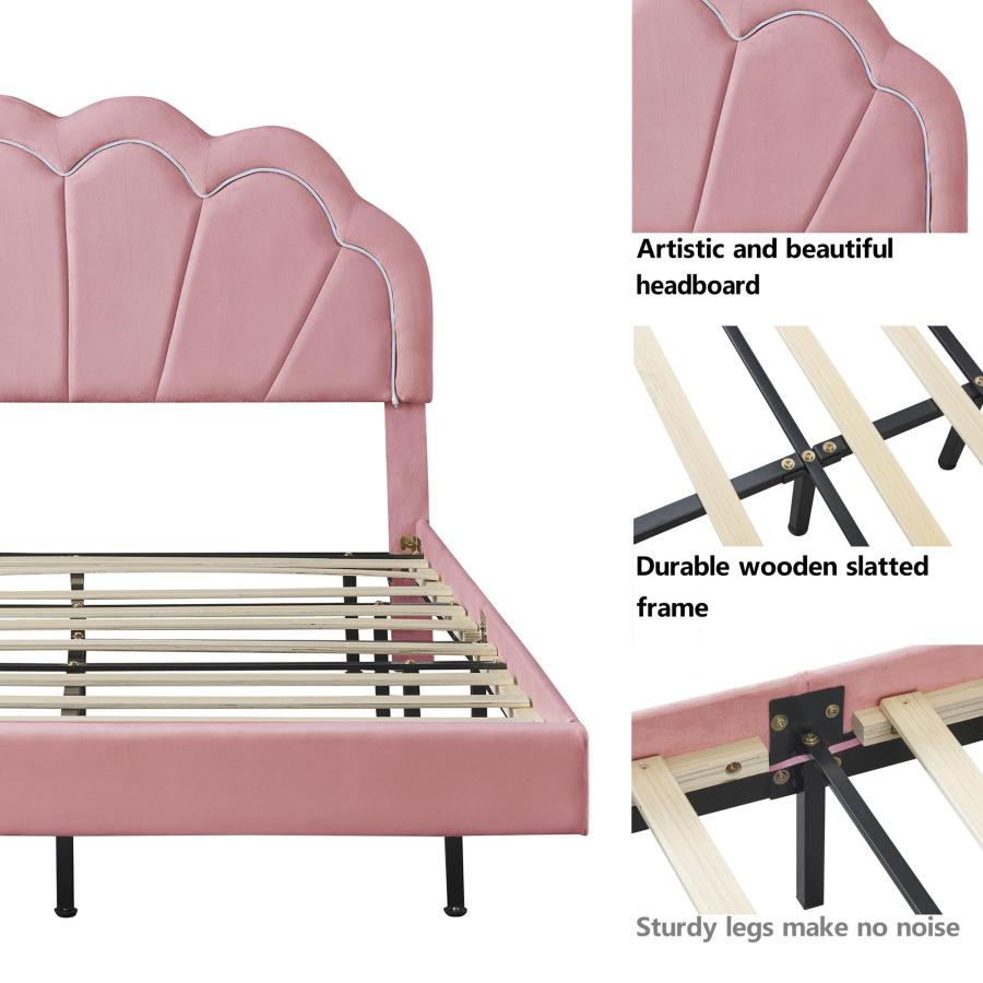【並行輸入品】 Full Size Upholstered Platform Bed with Velvet Headboard, No Boxの画像