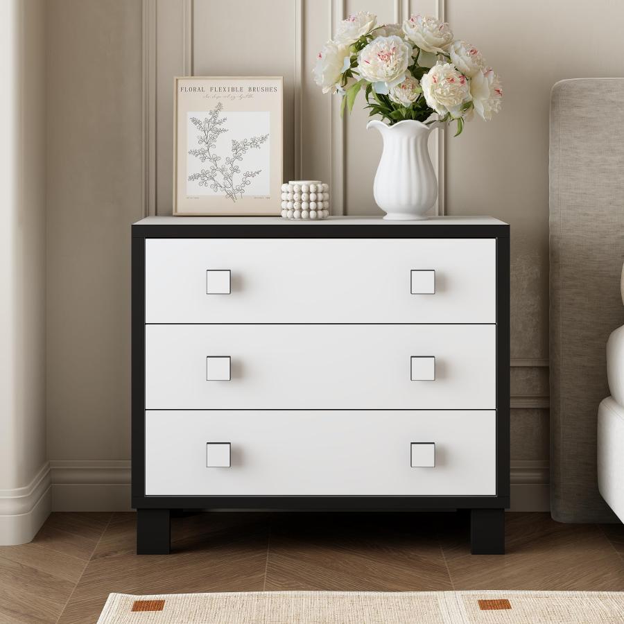 【並行輸入品】 WOODTIME Modern Nightstand with 3 Drawers， Wooden Night Stand Be