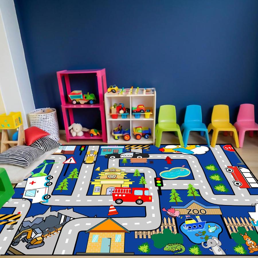 【並行輸入品】子供用カーペットプレイマットラグ キッズカーラグプレイマット、シティライフマップカーマット キッズトイカー教育プレイトラフィッ_3