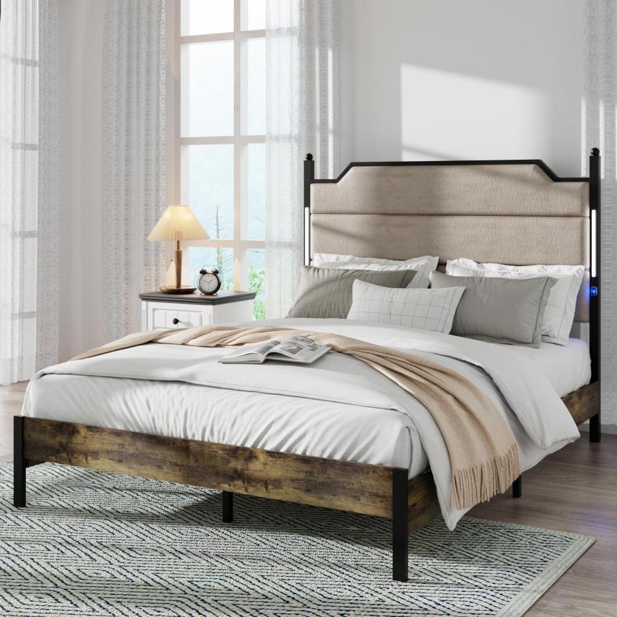【並行輸入品】 Weehom Queen Size Bed Frame with Upholstered Headboard， Queen Be_3
