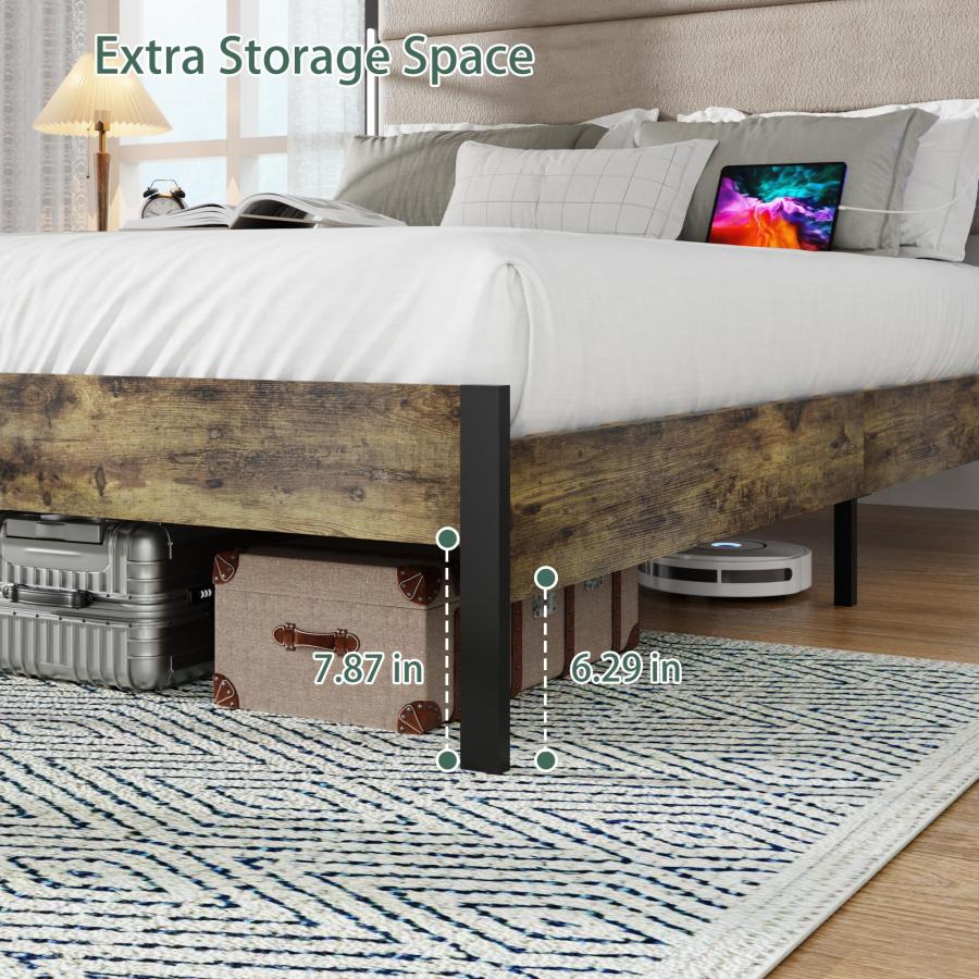 【並行輸入品】 Weehom Queen Size Bed Frame with Upholstered Headboard， Queen Be_9