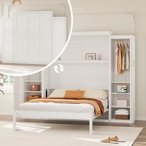 【並行輸入品】 Polib Full Size Murphy Bed with Two Wardrobes and Storage Shelf,の画像