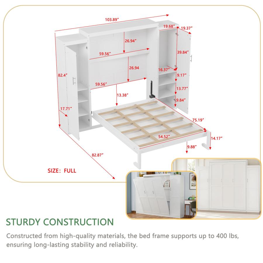 【並行輸入品】 Polib Full Size Murphy Bed with Two Wardrobes and Storage Shelf,の画像