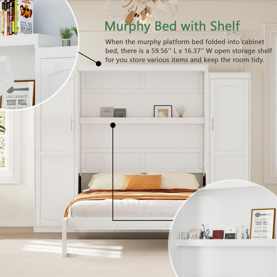 【並行輸入品】 Polib Full Size Murphy Bed with Two Wardrobes and Storage Shelf,の画像