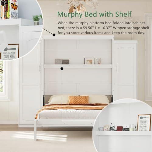 【並行輸入品】 Polib Full Size Murphy Bed with Two Wardrobes and Storage Shelf,の画像