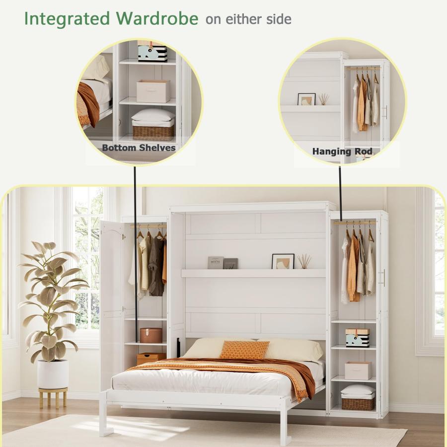 【並行輸入品】 Polib Full Size Murphy Bed with Two Wardrobes and Storage Shelf,の画像