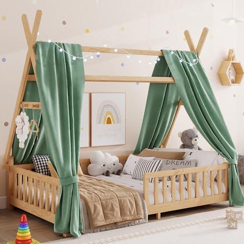 【並行輸入品】 MoproBeti Twin House Bed with Light，Wood Twin Montessori FloorBe_1