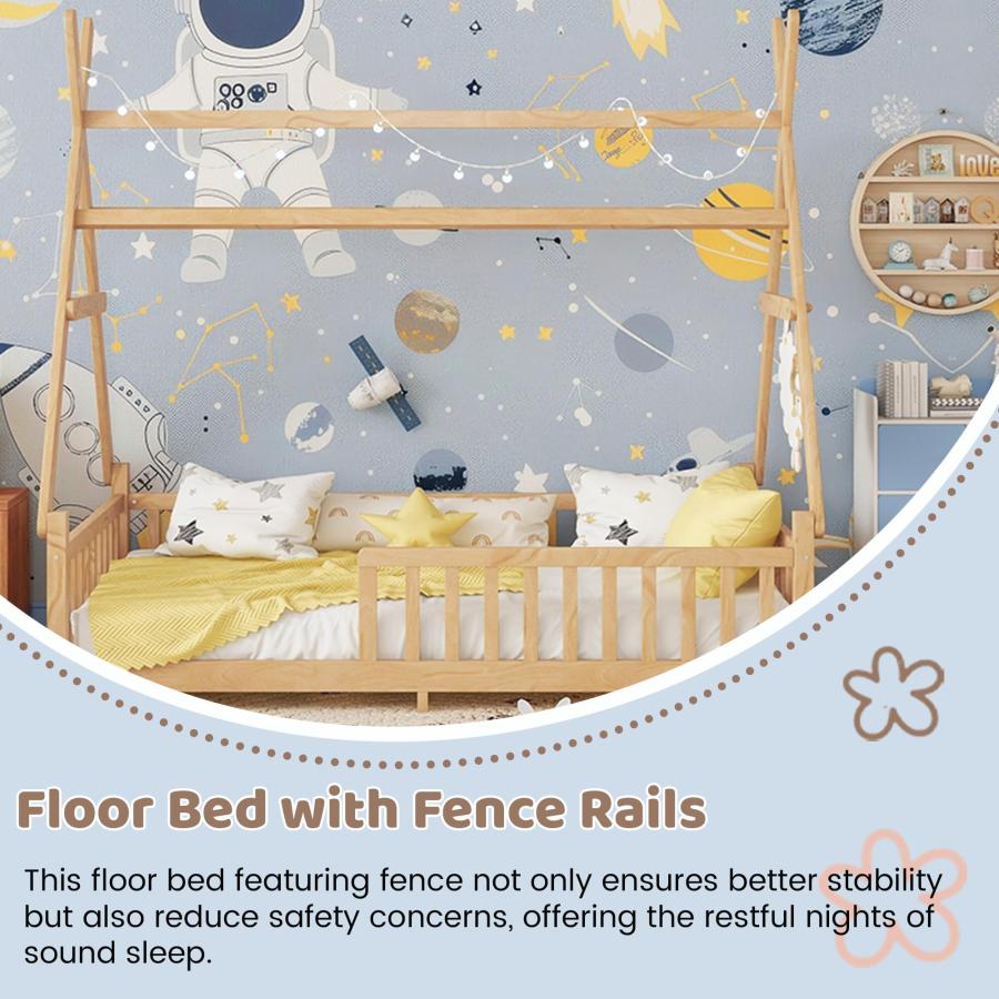 【並行輸入品】 MoproBeti Twin House Bed with Light，Wood Twin Montessori FloorBe_6