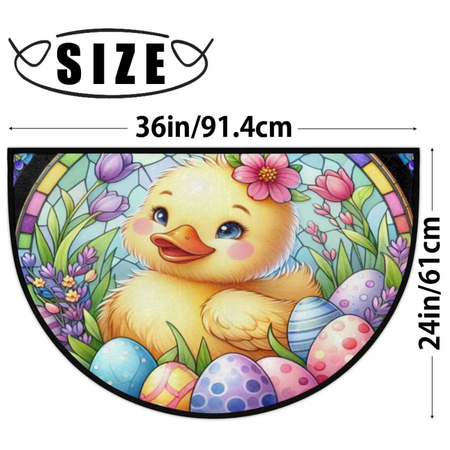 【並行輸入品】半円形のドア 花 イースター アヒル エッグ マット 半月 ラグ 洗える 丈夫 半円 カーペット フロア ラグ 屋内 屋外 浴室_3
