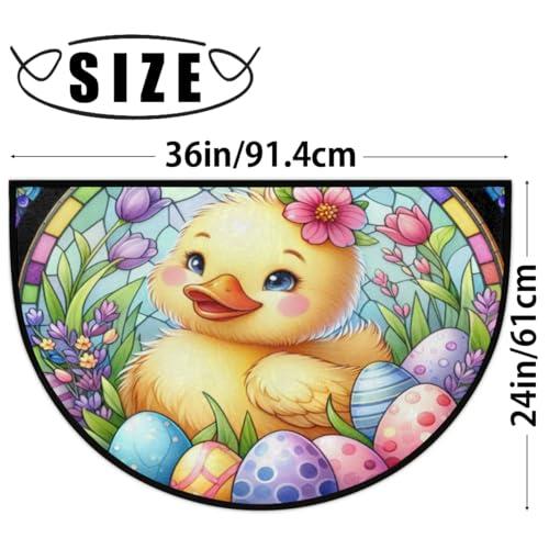 【並行輸入品】半円形のドア 花 イースター アヒル エッグ マット 半月 ラグ 洗える 丈夫 半円 カーペット フロア ラグ 屋内 屋外 浴室_4