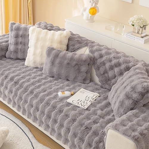 【並行輸入品】 Thick Plush Faux Rabbit Fur Sofa Slipcovers 1 Piece Non Slip War
