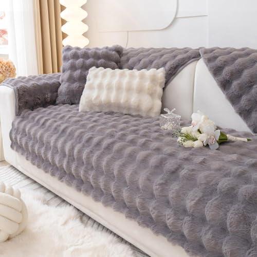 【並行輸入品】 Thick Plush Faux Rabbit Fur Sofa Slipcovers 1 Piece Non Slip War
