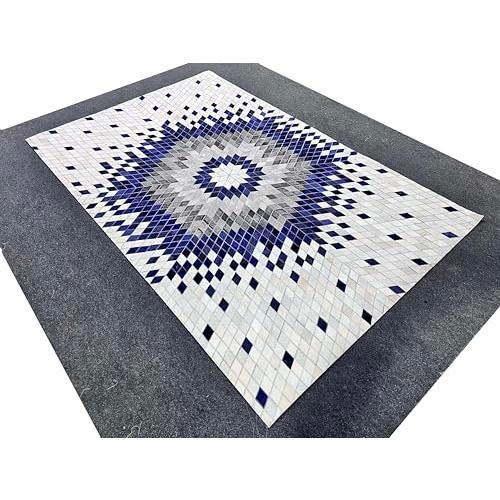 【並行輸入品】 TUFT & TRIM Leather Cowhide Chevron Design Area Rug for Living_7