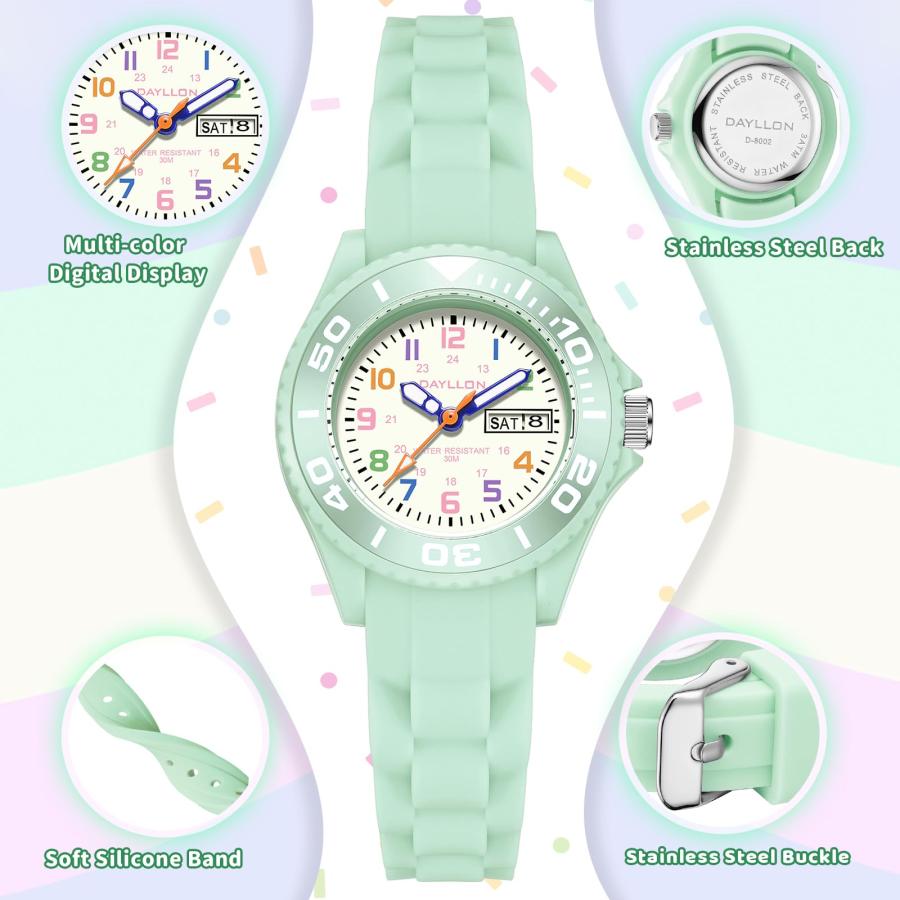 【並行輸入品】Dayllon 子供用腕時計、30m防水、週とカレンダーウォッチ、5~12歳の子供への誕生日クリスマスギフト， グリーン Dayl_6