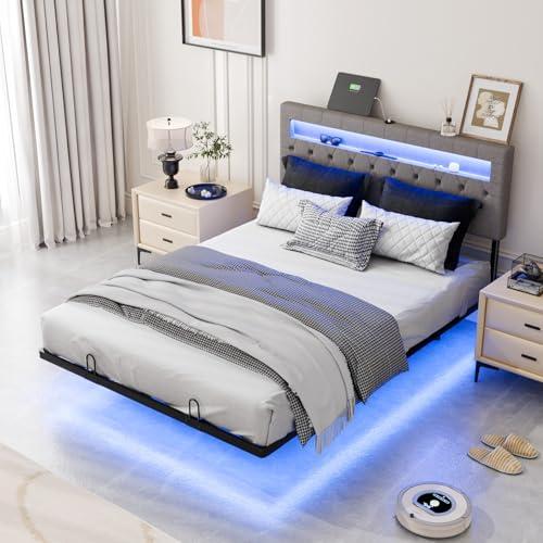 【並行輸入品】 VINGLI Full Size Floating Bed Frame with Charging Station，Modern_1