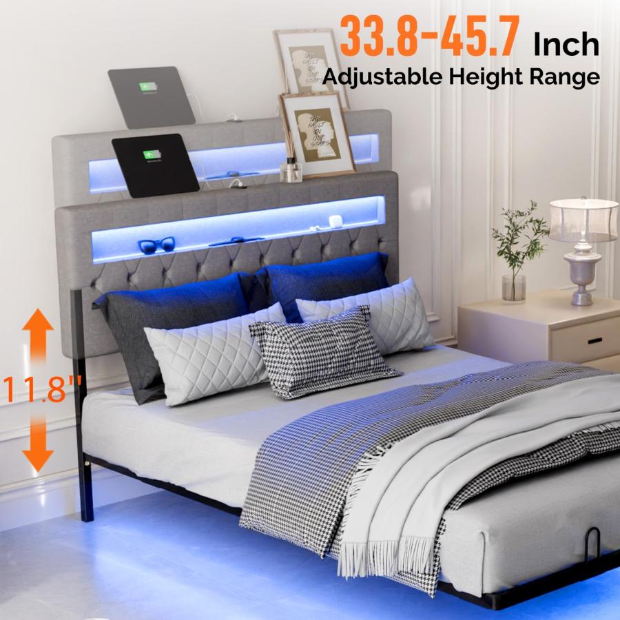【並行輸入品】 VINGLI Full Size Floating Bed Frame with Charging Station，Modern_9