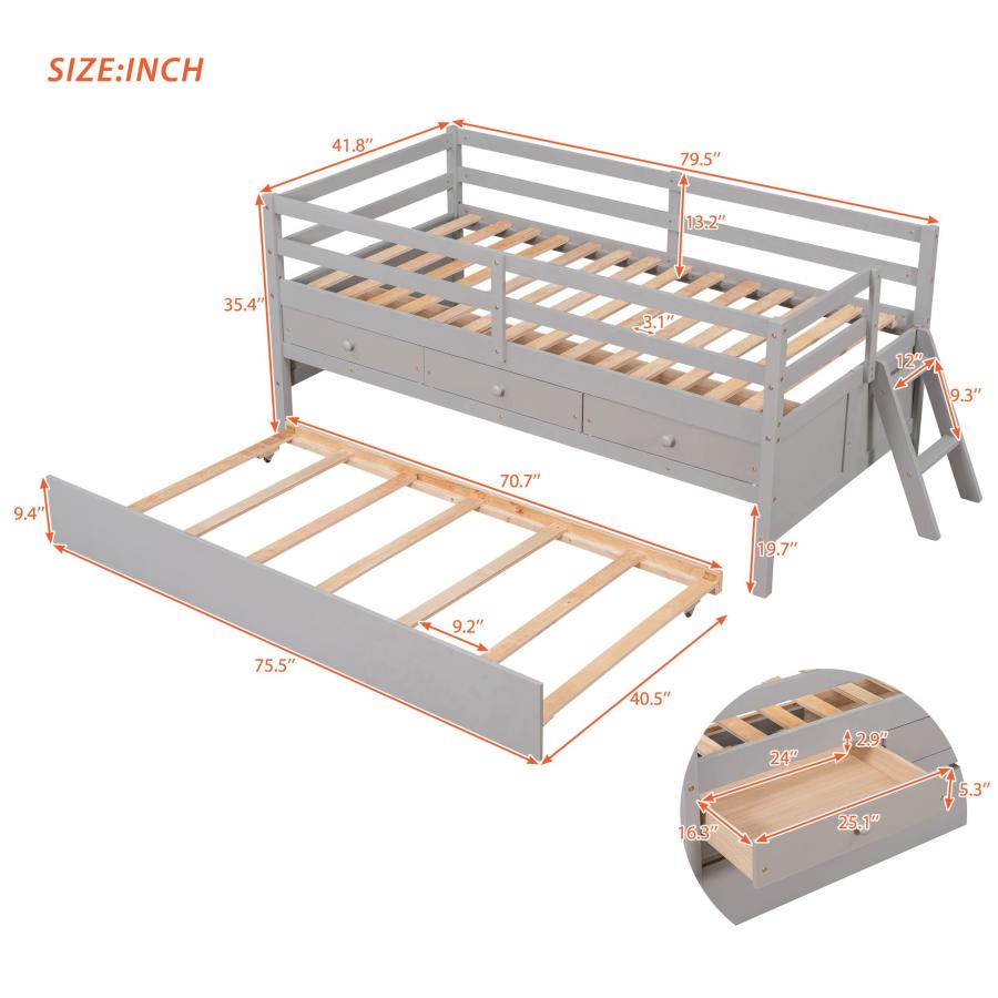 【並行輸入品】 Twin Captain‘s Bed Storage Daybed Compatible with Guests Solid Bの画像