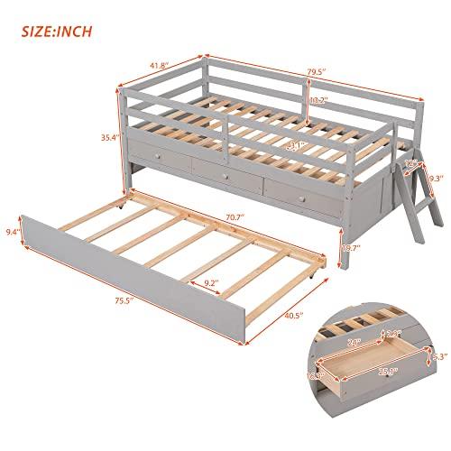 【並行輸入品】 Twin Captain‘s Bed Storage Daybed Compatible with Guests Solid Bの画像
