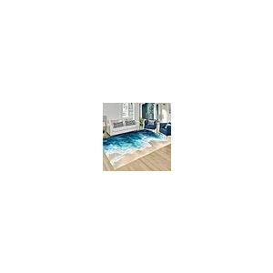 【並行輸入品】 Turquoise Beige Tan Ocean Waves Pattern Unique Cute Area Rug 8x1