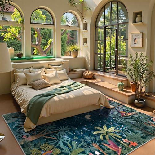 【並行輸入品】 Lahome Midnight Jungle Green Rug， Washable 8x10 Rugs for Bedroom