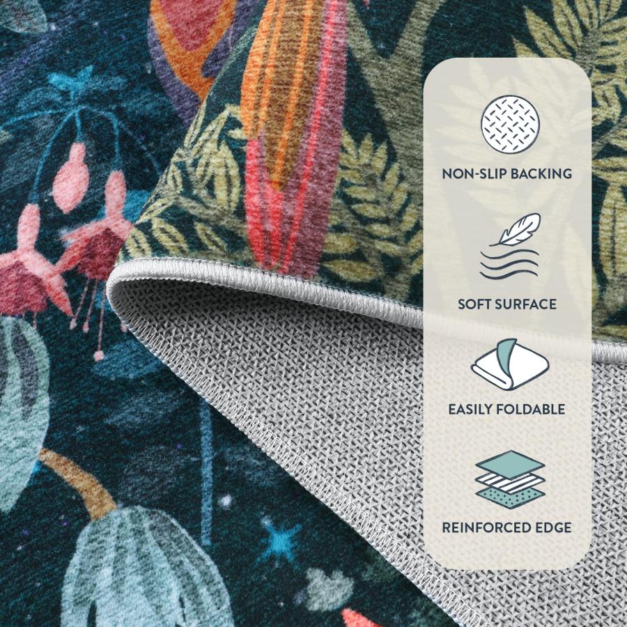 【並行輸入品】 Lahome Midnight Jungle Green Rug， Washable 8x10 Rugs for Bedroom