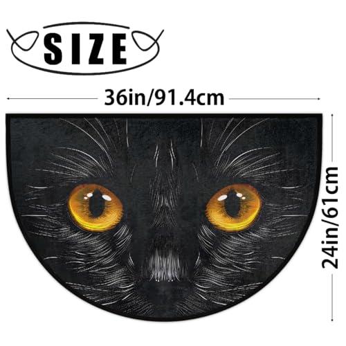 【並行輸入品】ハーフラウンドドアマット 動物 キャットアイ ブラック ハーフムーン ラグ 洗える 半円 エリアラグ 屋内 玄関 ノンスリップ 半_4