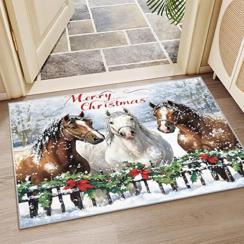 【並行輸入品】 Christmas Horse Rug， 3x5 Rug， Xmas Animals Rugs for Entryway， Wa_1