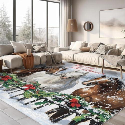 【並行輸入品】 Christmas Horse Rug， 3x5 Rug， Xmas Animals Rugs for Entryway， Wa_4