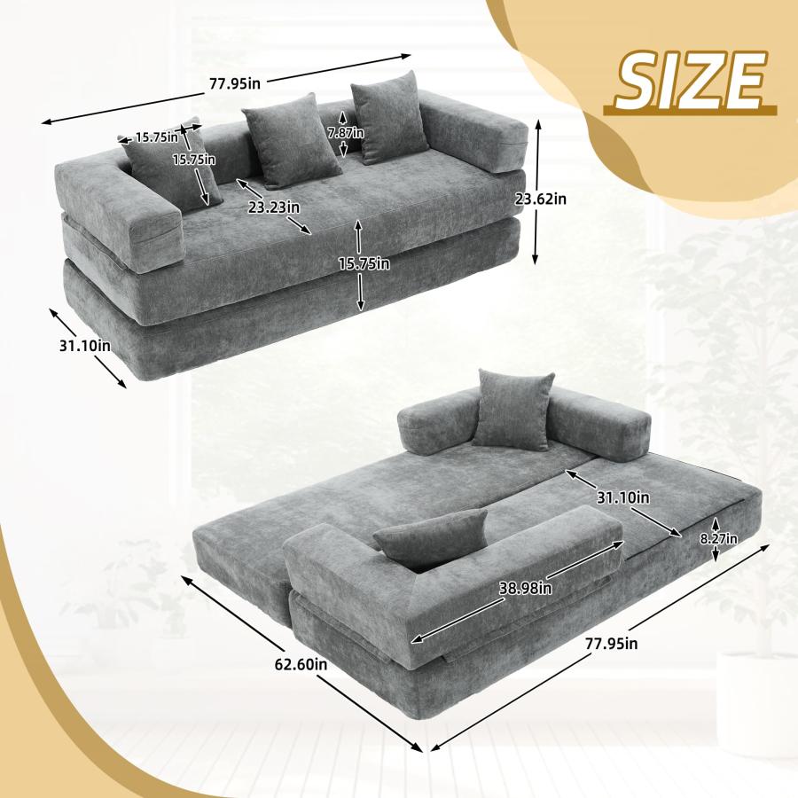 並行輸入品】 Queen Size Convertible Floor Sofa Bed，Chenille 
