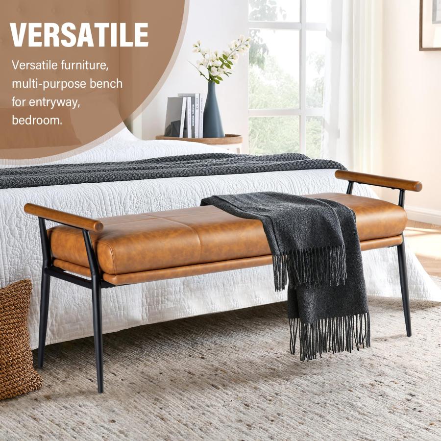 【並行輸入品】 Glitzhome 48''L End of Bed Bench with Rubberwood Handle， Leather_3
