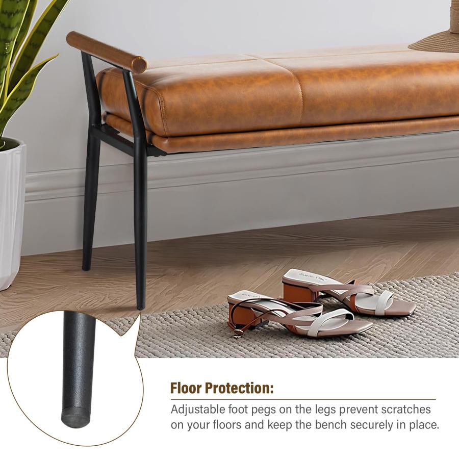 【並行輸入品】 Glitzhome 48''L End of Bed Bench with Rubberwood Handle， Leather_9