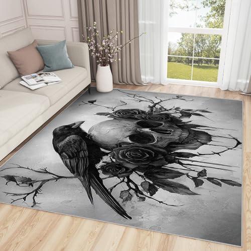 【並行輸入品】 Gothic Rugs for Bedroom Skull Rug， 5x8 Rug， Goth Crow Washable_1