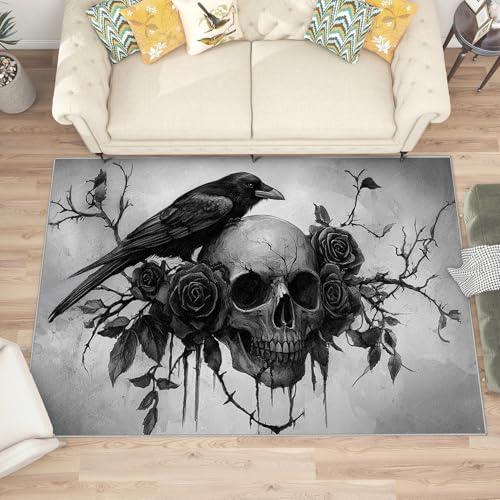 【並行輸入品】 Gothic Rugs for Bedroom Skull Rug， 5x8 Rug， Goth Crow Washable_4