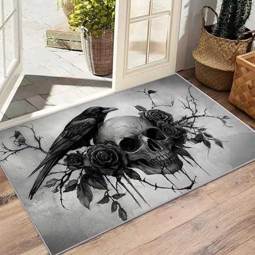 【並行輸入品】 Gothic Rugs for Bedroom Skull Rug， 5x8 Rug， Goth Crow Washable_7