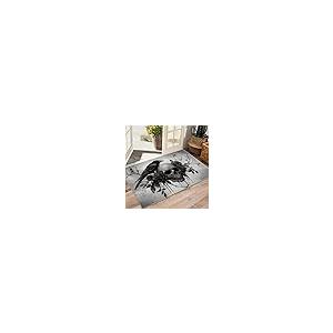【並行輸入品】 Gothic Rugs for Bedroom Skull Rug， 5x8 Rug， Goth Crow Washable_8