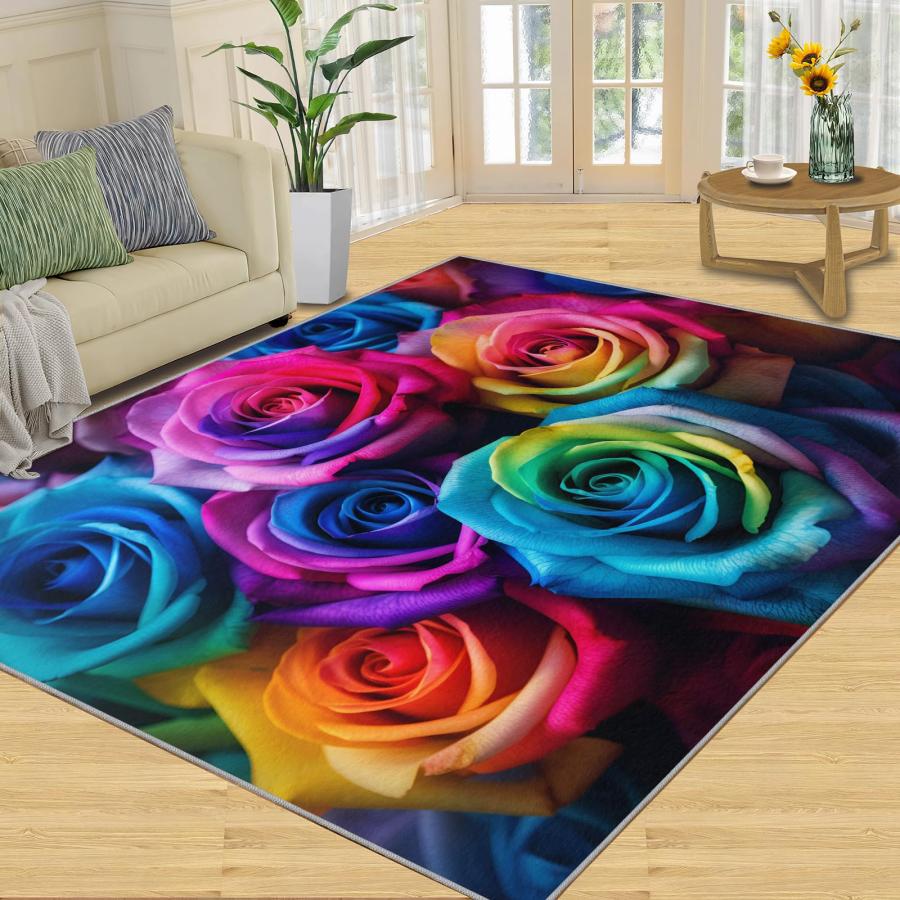 並行輸入品】 Rose Rug， Watercolor Flowers Washable Rug for