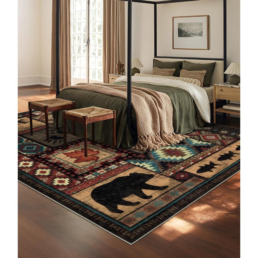 【並行輸入品】YIHOUSE 素朴なキャビンエリアラグ 6x9、洗濯機で洗えるロッジベアラグ、ノンスリップローパイルプリントパターン サウスウェ_6
