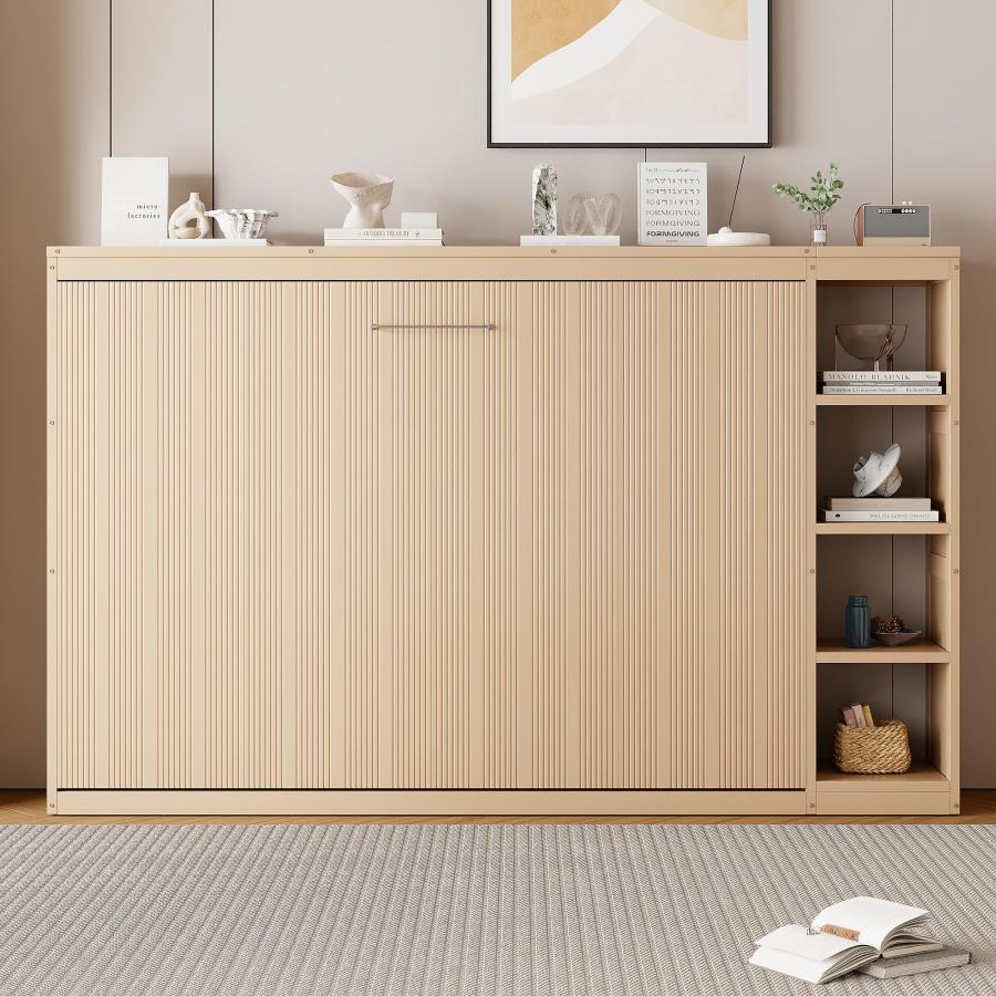 【並行輸入品】 Merax Full Size Murphy Bed Cabinet with 4 Side Storage Racks, Woの画像