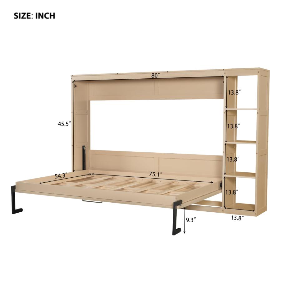 【並行輸入品】 Merax Full Size Murphy Bed Cabinet with 4 Side Storage Racks, Woの画像