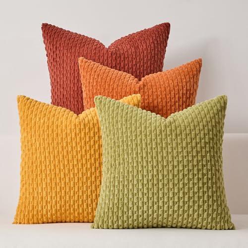 【並行輸入品】Kevin Textile 秋装飾クッションカバー 20x20インチ 4枚セット ソフト ボーホー コーデュロイ スローピローケー