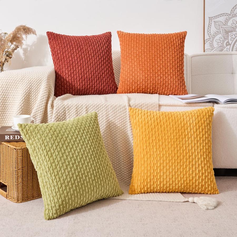【並行輸入品】Kevin Textile 秋装飾クッションカバー 20x20インチ 4枚セット ソフト ボーホー コーデュロイ スローピローケー