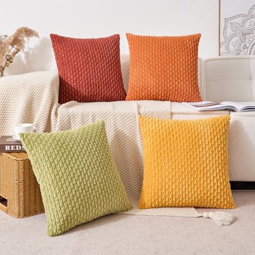 【並行輸入品】Kevin Textile 秋装飾クッションカバー 20x20インチ 4枚セット ソフト ボーホー コーデュロイ スローピローケー
