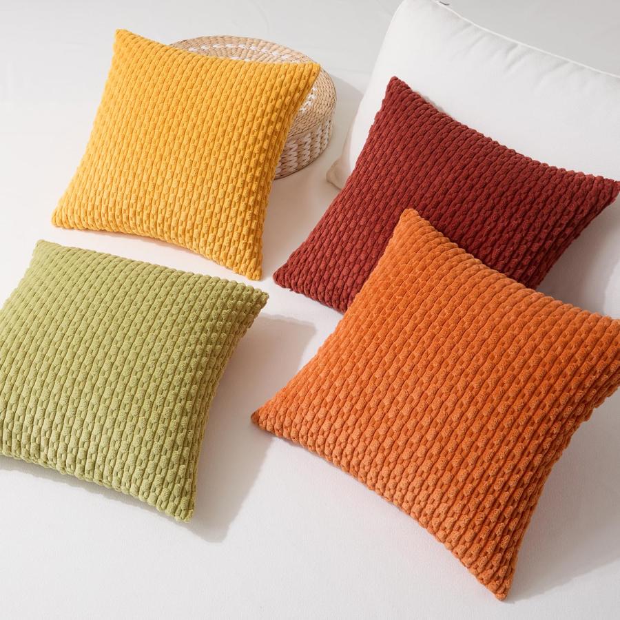 【並行輸入品】Kevin Textile 秋装飾クッションカバー 20x20インチ 4枚セット ソフト ボーホー コーデュロイ スローピローケー