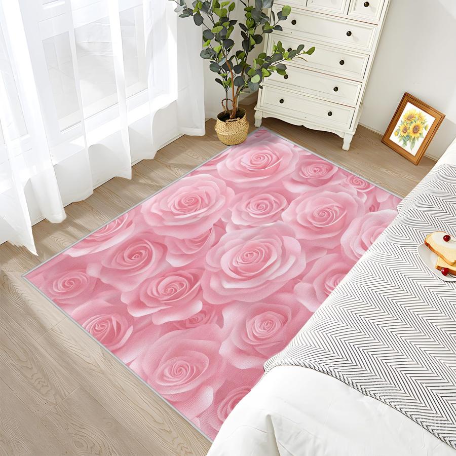 【並行輸入品】 Pink Rose Rugs for Bedroom Rose Floral Rug， 5x8 Rug， Romantic_6