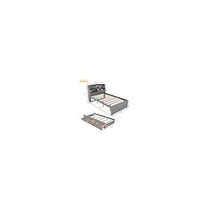 【並行輸入品】 Merax Full Size Bed Frame with Trundle & 3 Drawers， Wooden Platf_5