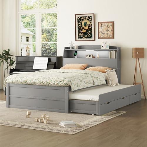 【並行輸入品】 Merax Full Size Bed Frame with Trundle & 3 Drawers， Wooden Platf_7